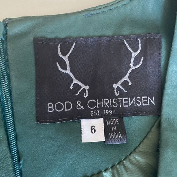 Bod & Christensen Dark Forest Green Leather Anya Mini Dress Size 6 - Picture 6 of 14